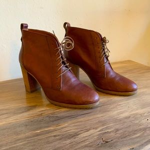 Heeled leather Madewell boots, lace up, dark reddish brown